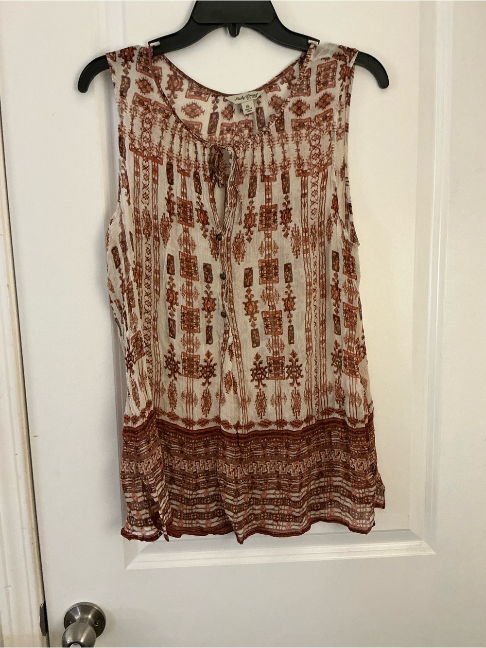 Lucky Brand Boho Print Sleeveless Peasant Tank Top Blouse Size XL